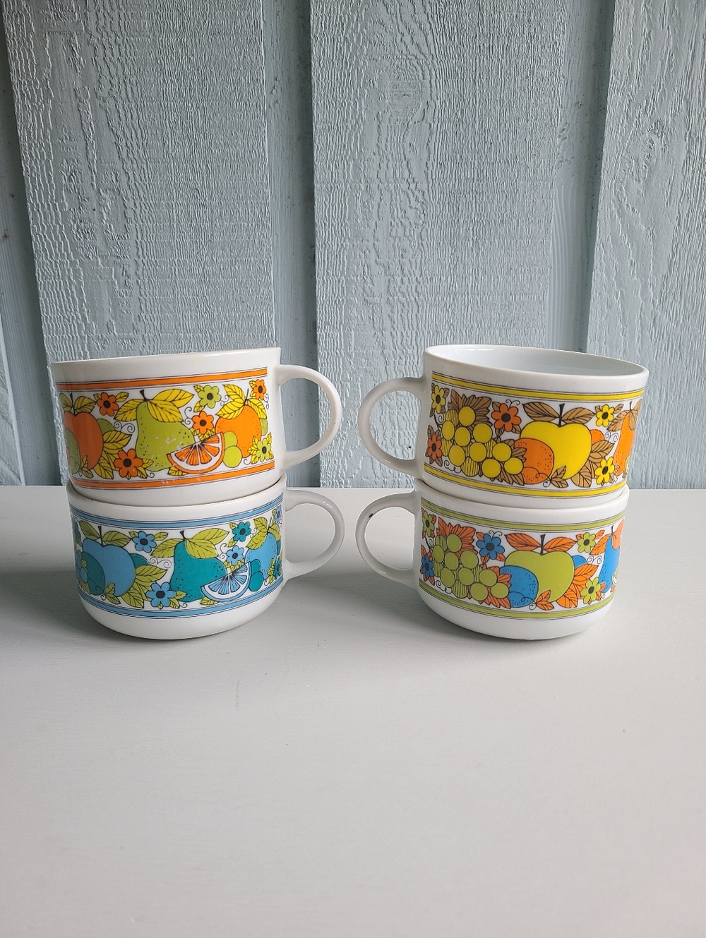 Vintage 1970s Fruit Pattern Soup Mugs
